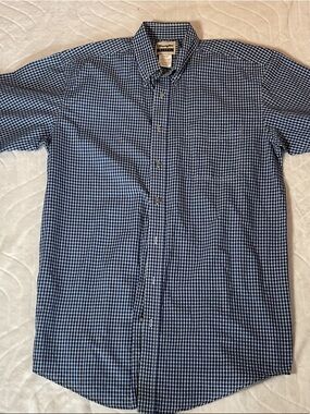 Wrangler Navy and White Checked Short-Sleeve Button-Down Shirt